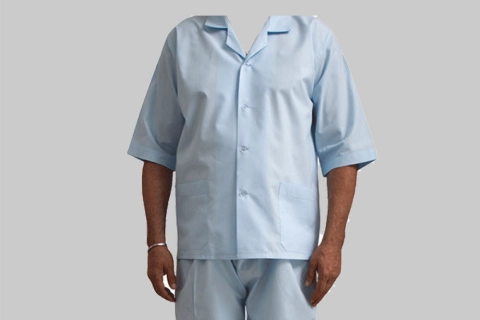 لباس بیمارستانی بیمار؛ آبی سفید استاندارد راحت بیماران بیمارستان