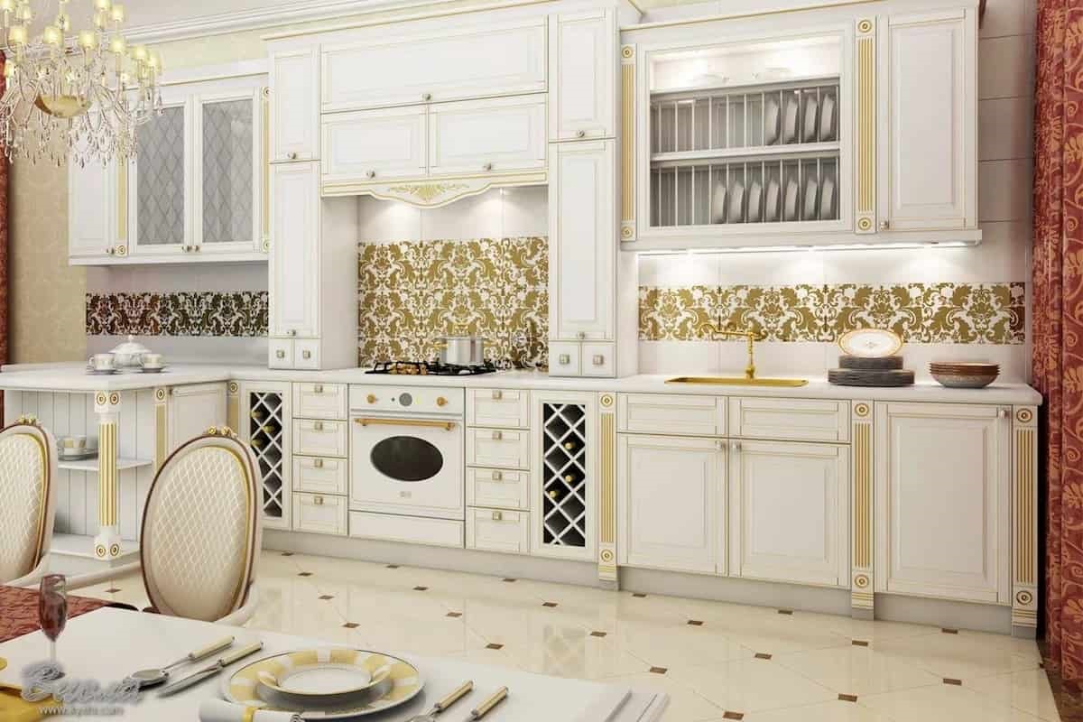 مشخصات کاشی آشپزخانه سفید طلایی